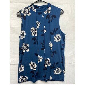Banana Republic Womens Large Mock Neck Sleeveless Floral Print Blouse